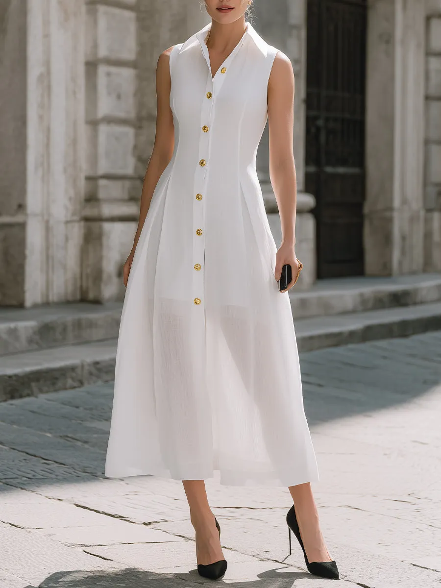 Premium Linen Blend Sleeveless Button-Front Maxi Dress sold by Mooyius