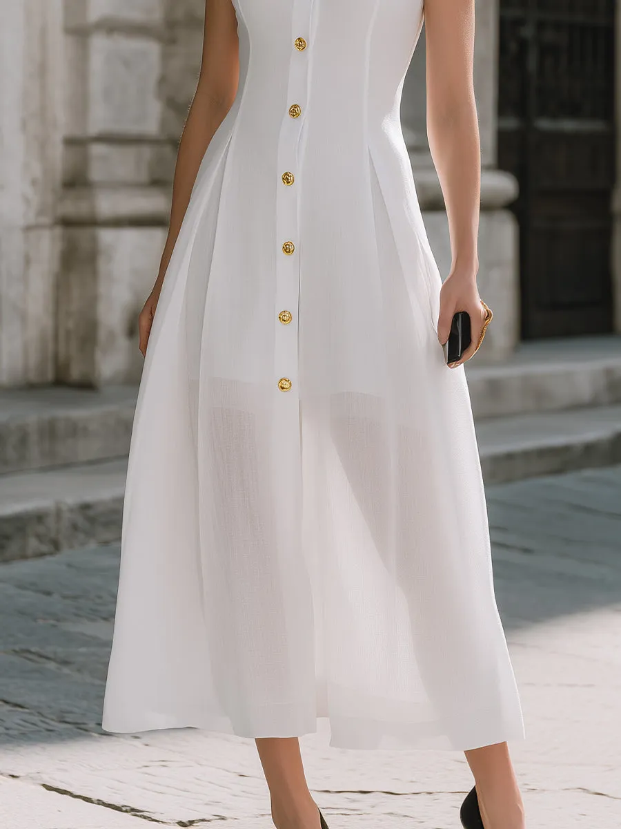 Premium Linen Blend Sleeveless Button-Front Maxi Dress sold by Mooyius product image thumbnail 4