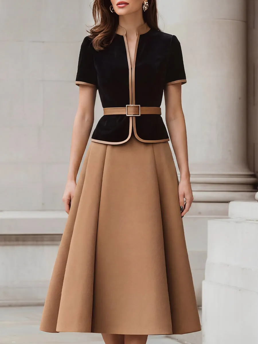 Contrast Trim Peplum Blazer And Pleated A-Line Skirt Set sold by Mooyius