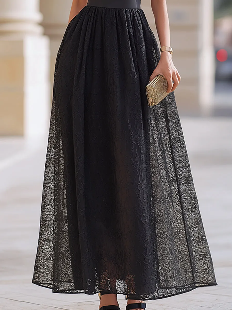 Black Lace Button Detail A-Line Midi Dress sold by Mooyius product image thumbnail 4