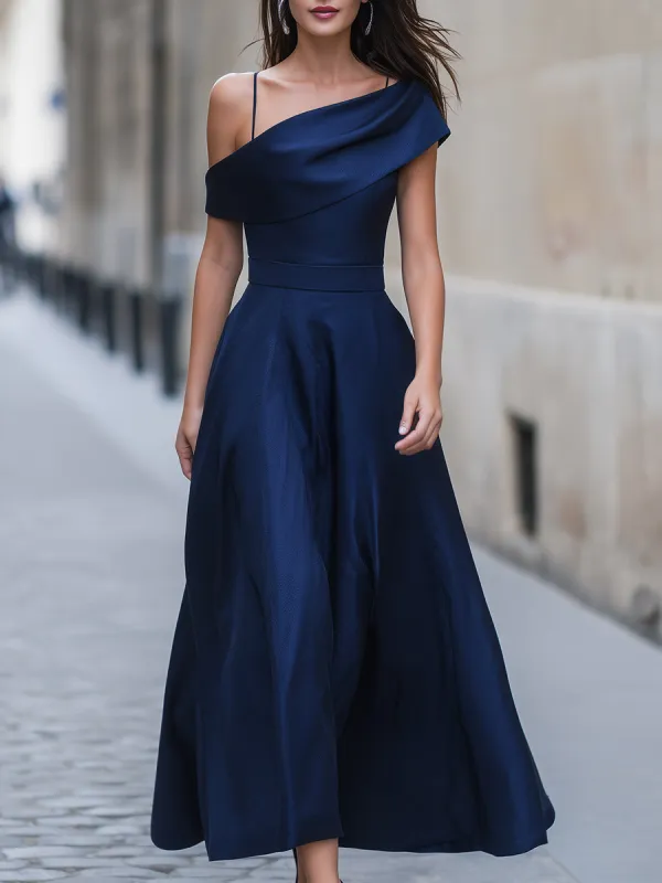 Off-Shoulder Folded Collar A-Line Midi Dress made by Mooyius
