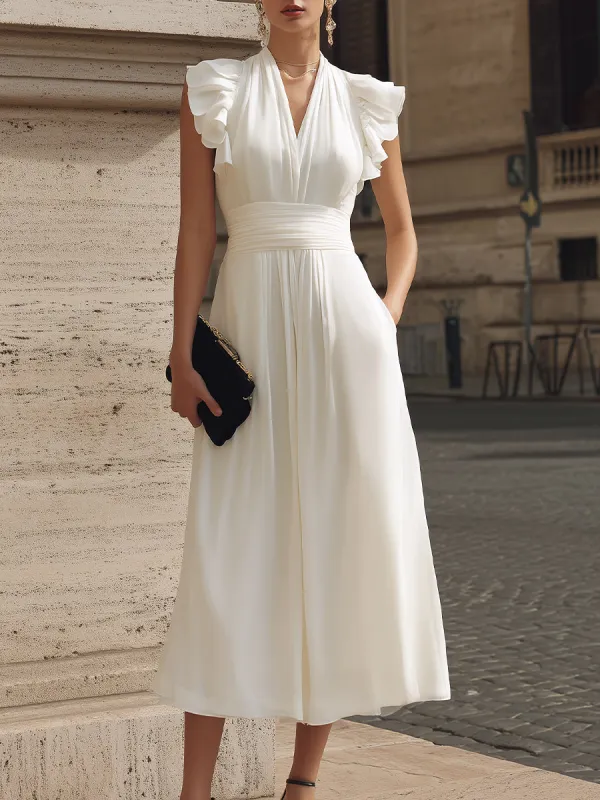 Ruffle Sleeve Ruched Waist Maxi Dress made by Mooyius