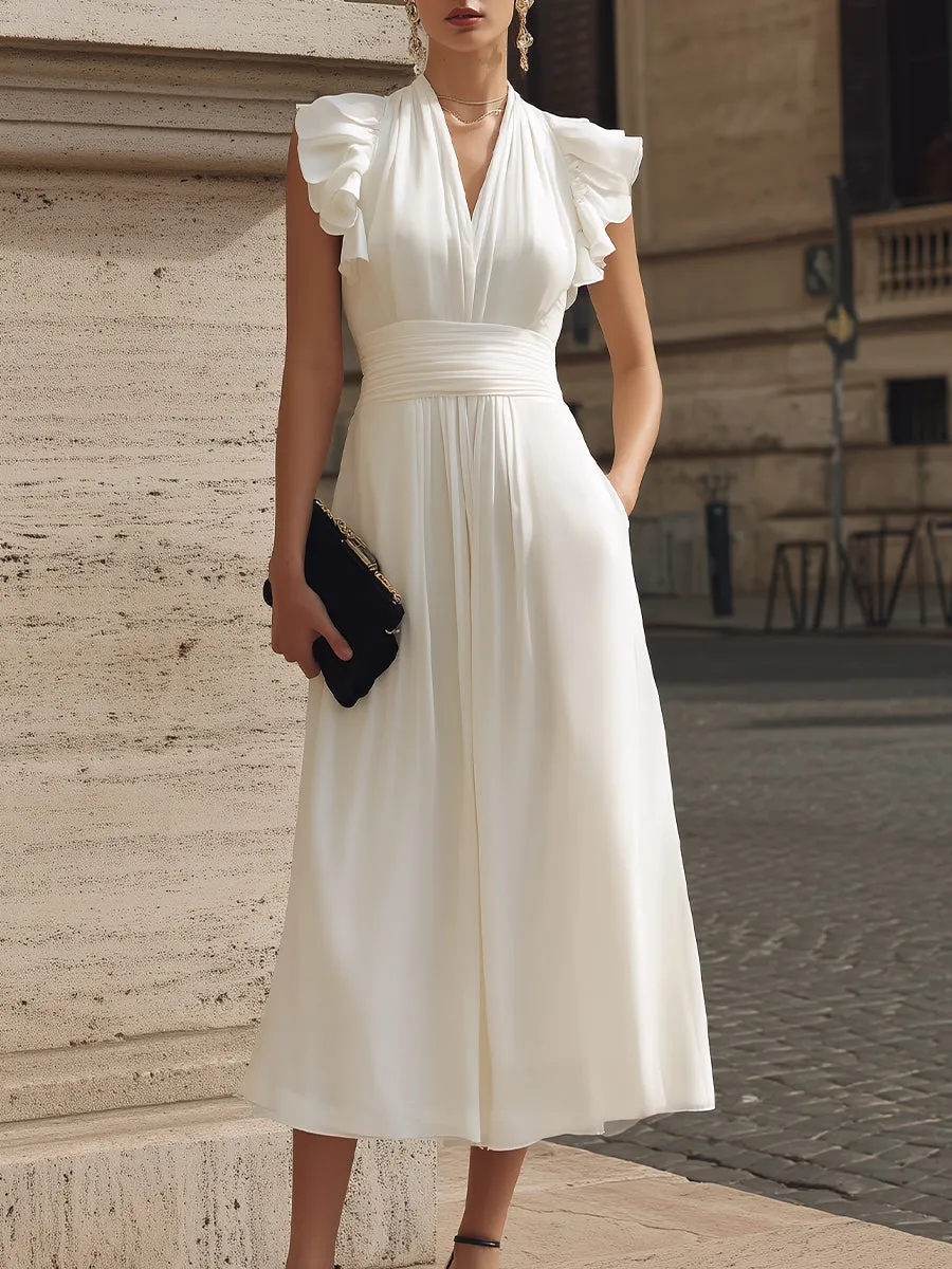 Ruffle Sleeve Ruched Waist Maxi Dress sold by Mooyius