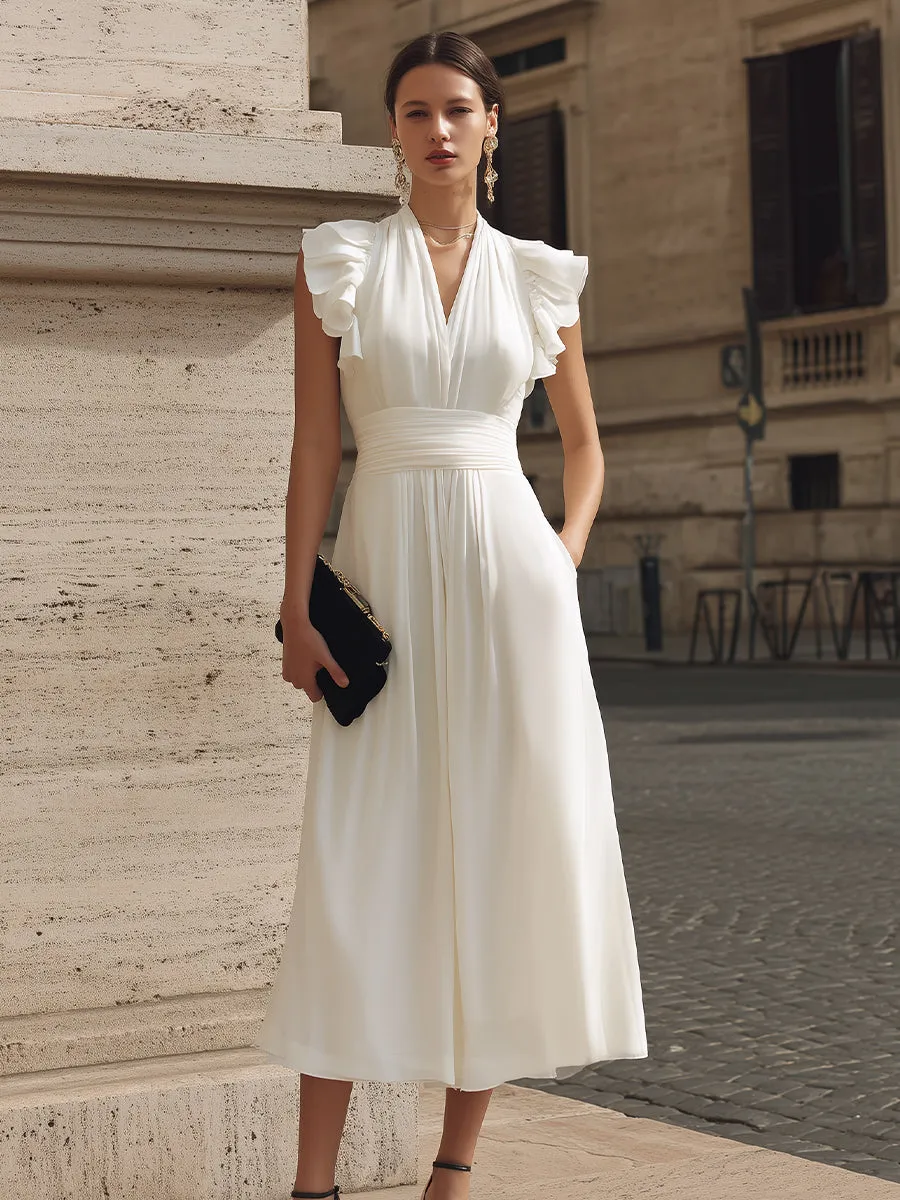Ruffle Sleeve Ruched Waist Maxi Dress sold by Mooyius product image thumbnail 2