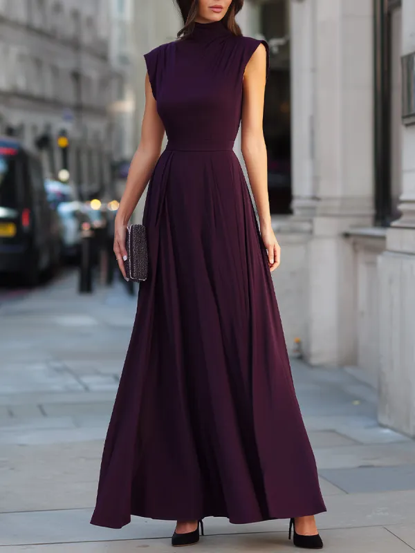 High Neck Pleated A-Line Maxi Dress made by Mooyius