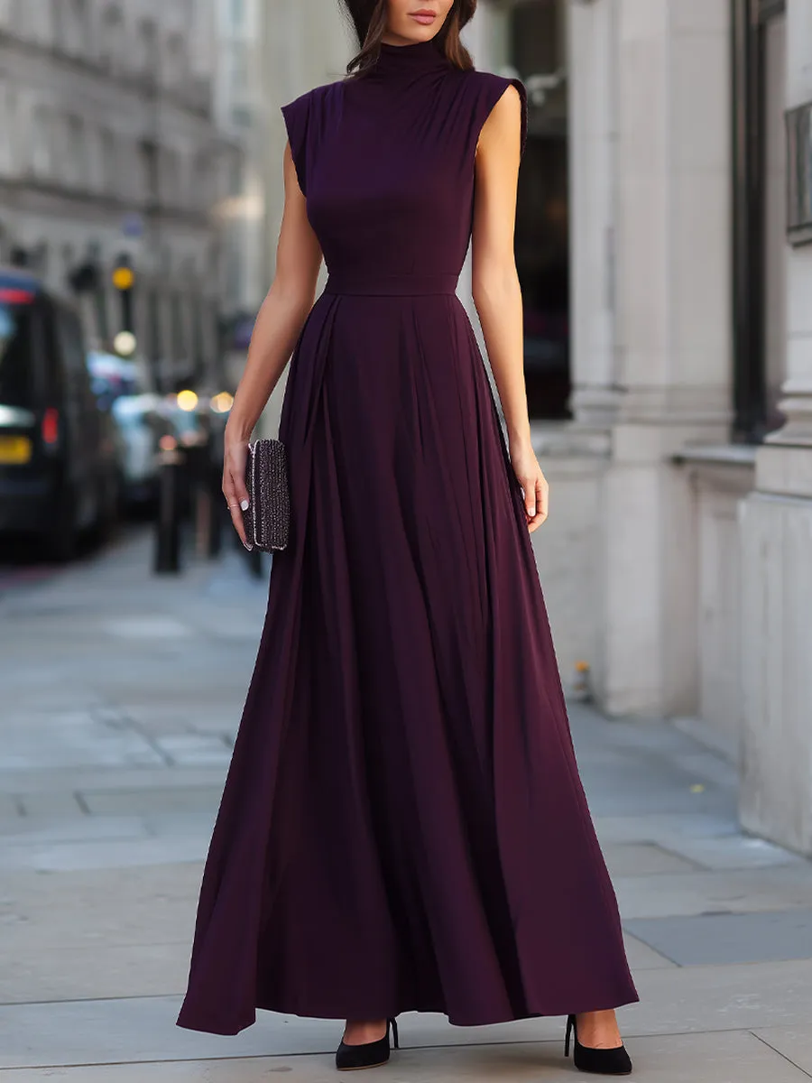 High Neck Pleated A-Line Maxi Dress sold by Mooyius