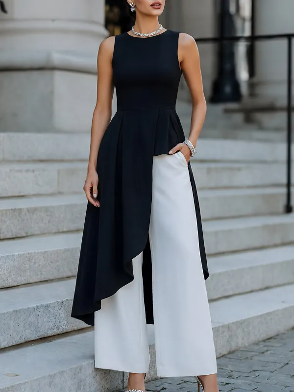 Asymmetric Overlay Top & Wide-Leg Pants Set made by Mooyius