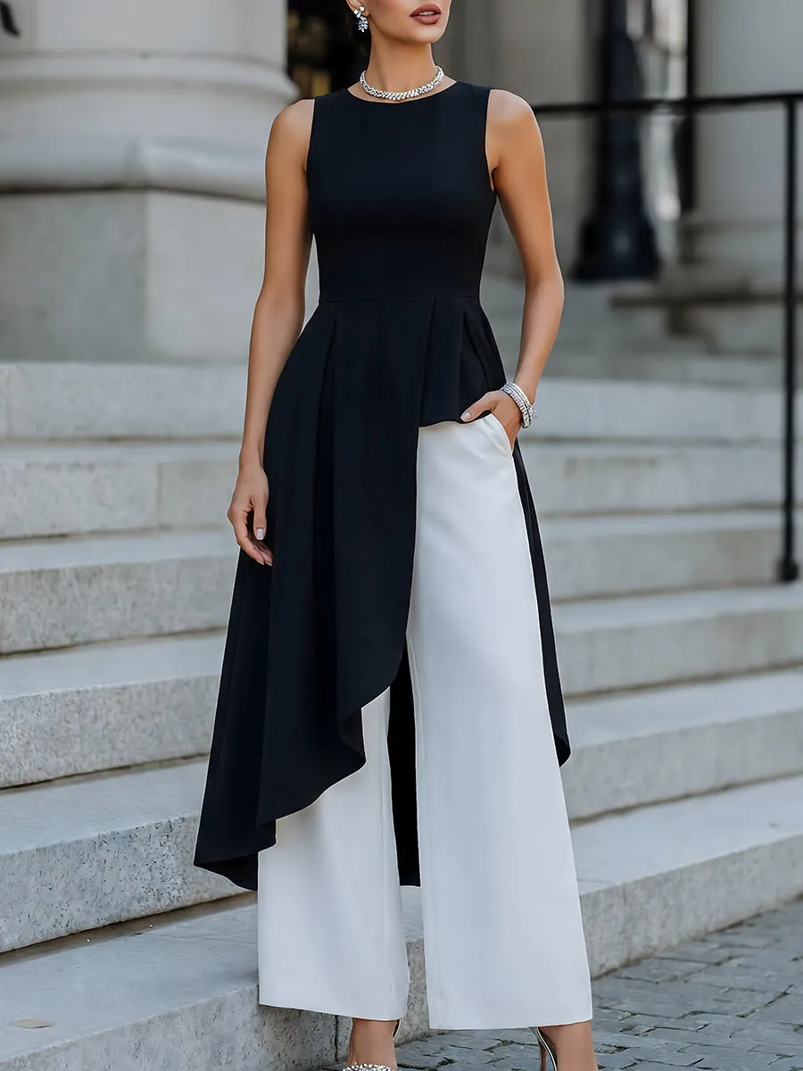 Asymmetric Overlay Top & Wide-Leg Pants Set sold by Mooyius