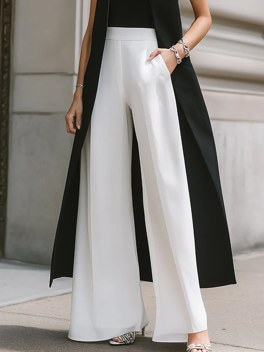 Sleeveless Longline Vest, High-Neck Top & Wide-Leg Pants Set sold by Mooyius product image thumbnail 3