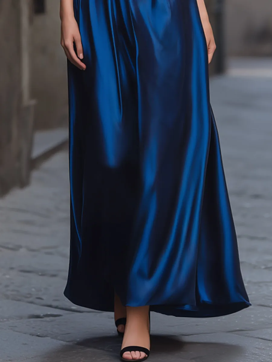 Off-Shoulder Satin A-Line Maxi Dress sold by Mooyius product image thumbnail 3