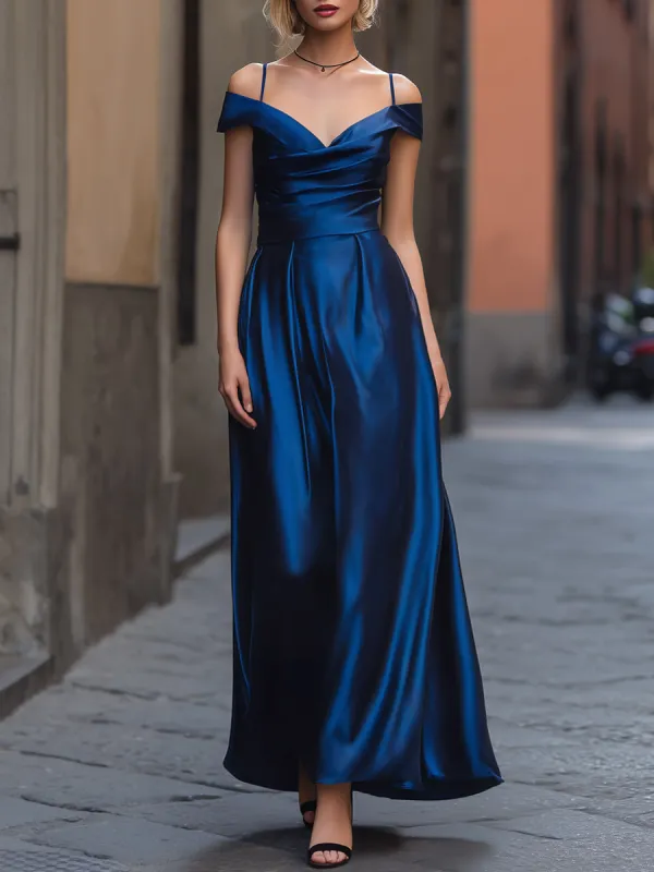 Off-Shoulder Satin A-Line Maxi Dress made by Mooyius