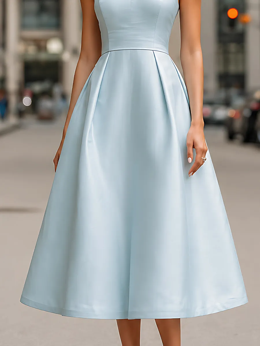 Sky Blue Halter Neck A-Line Midi Dress sold by Mooyius product image thumbnail 4
