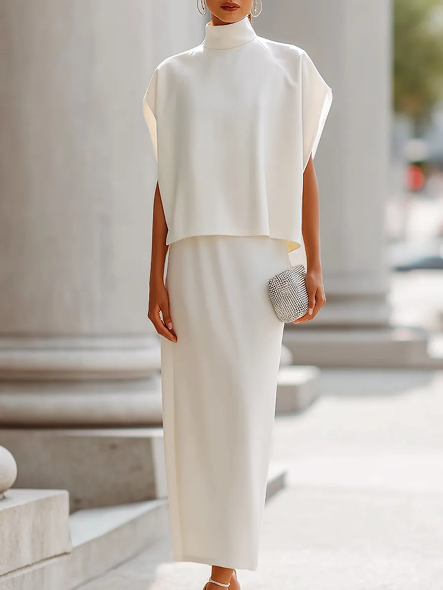 Ivory High-Neck Cape-Sleeve Two-Piece Set sold by Mooyius