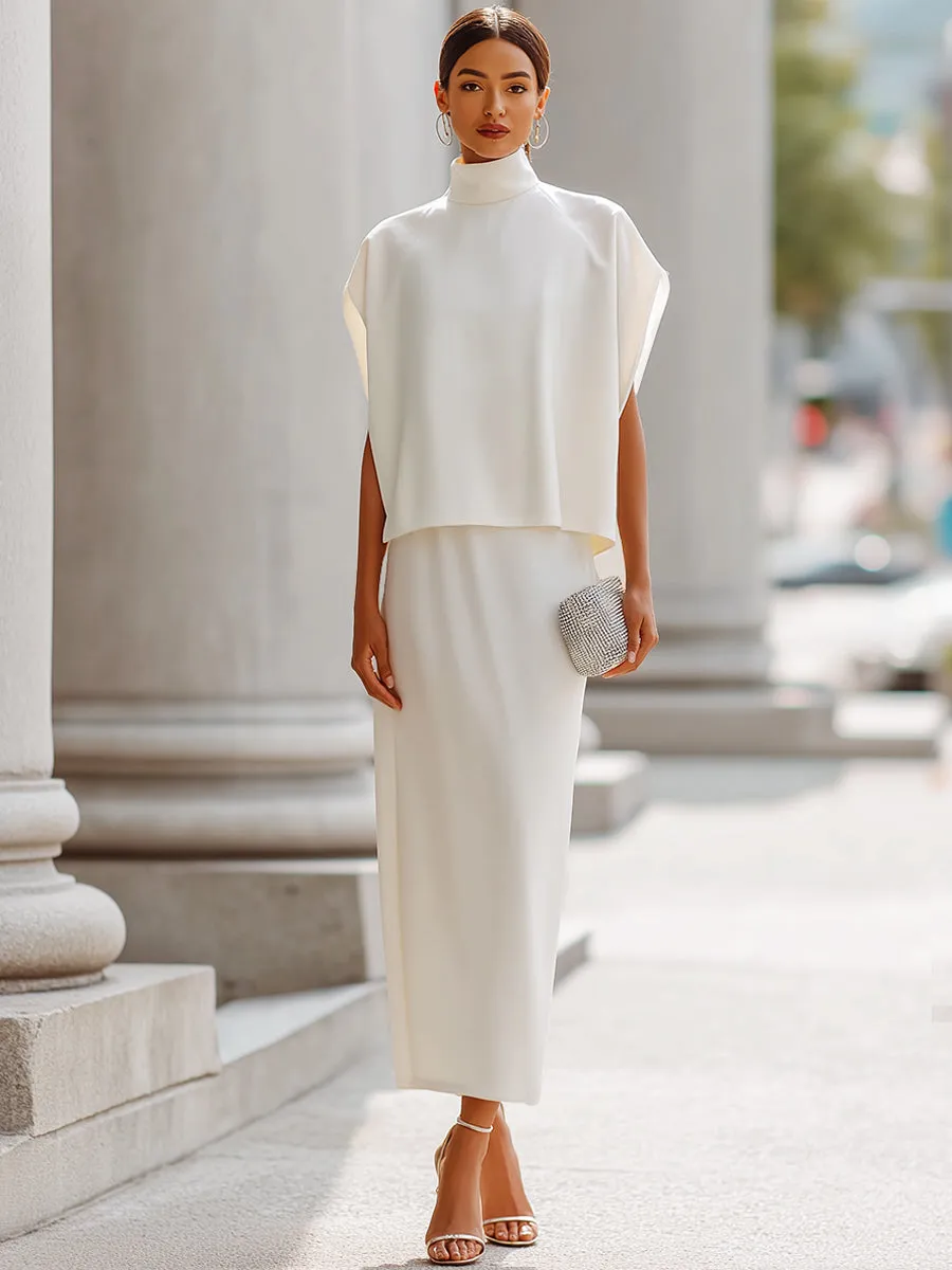 Ivory High-Neck Cape-Sleeve Two-Piece Set sold by Mooyius product image thumbnail 2
