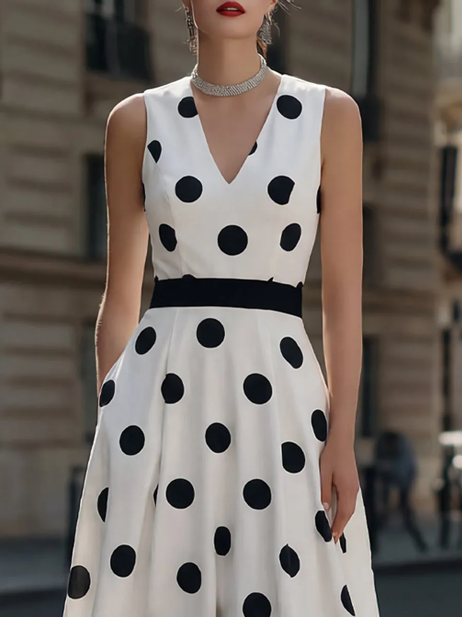 Polka Dot Sleeveless V-Neck Midi Dress sold by Mooyius product image thumbnail 2
