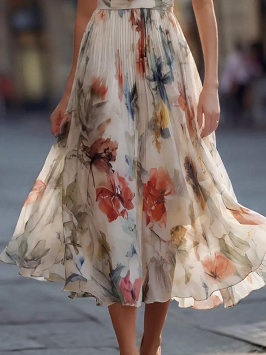 Elegant Floral Chiffon Midi Dress sold by Mooyius product image thumbnail 3