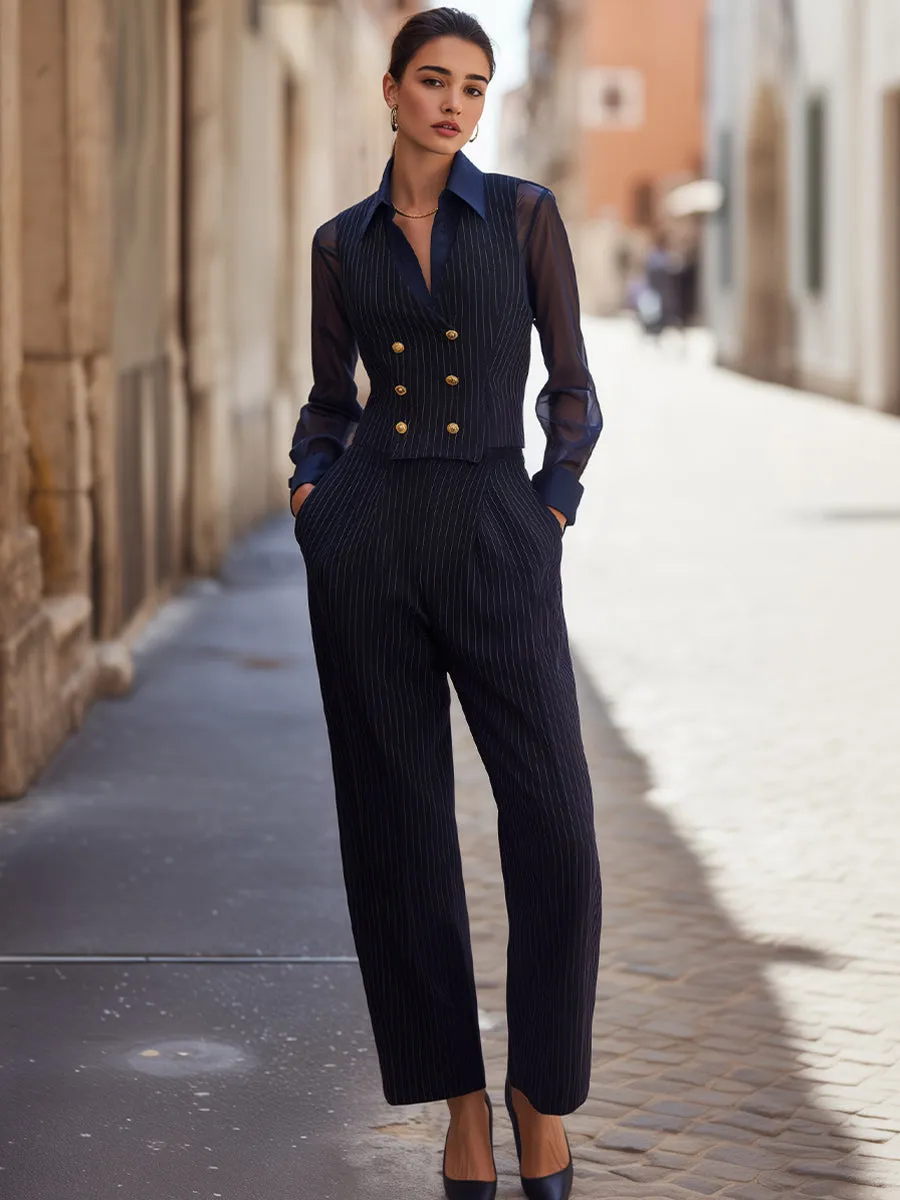 Pinstripe Three-Piece Tailored Suit Set sold by Mooyius product image thumbnail 2