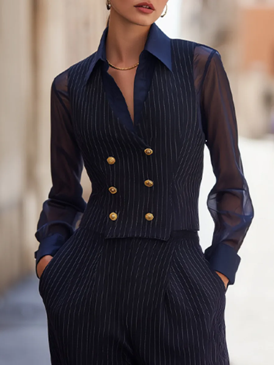 Pinstripe Three-Piece Tailored Suit Set sold by Mooyius product image thumbnail 3