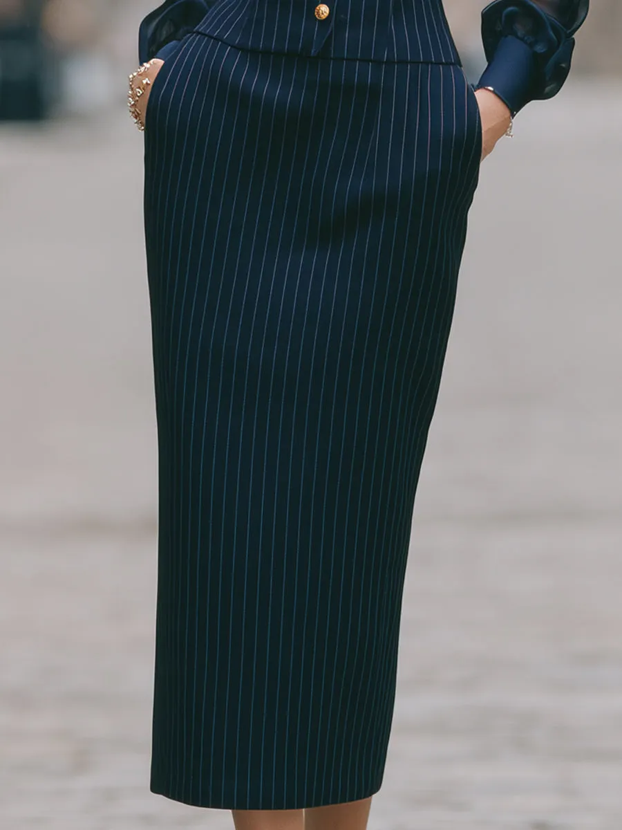 Pinstripe Sheer Sleeve Two-Piece Tailored Set sold by Mooyius product image thumbnail 4