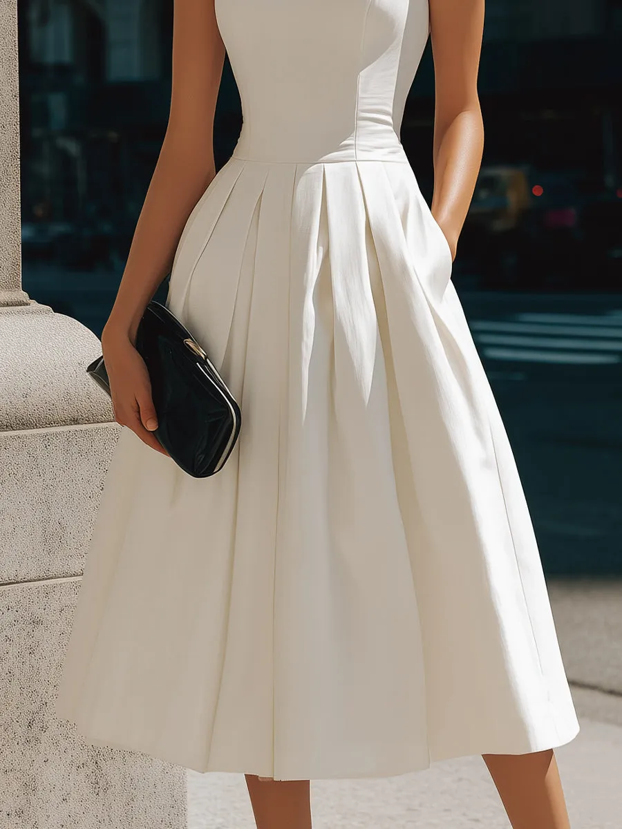 Structured Sleeveless Pleated Midi Dress sold by Mooyius product image thumbnail 4