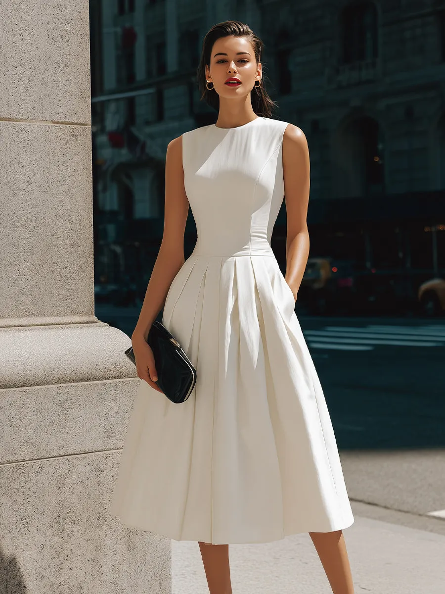 Structured Sleeveless Pleated Midi Dress sold by Mooyius product image thumbnail 2