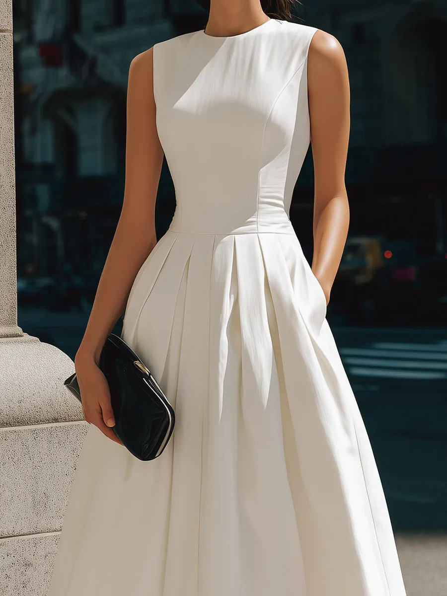 Structured Sleeveless Pleated Midi Dress sold by Mooyius product image thumbnail 3