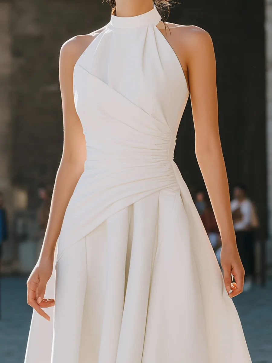Halter Neck Draped Fit-and-Flare Midi Dress sold by Mooyius product image thumbnail 3