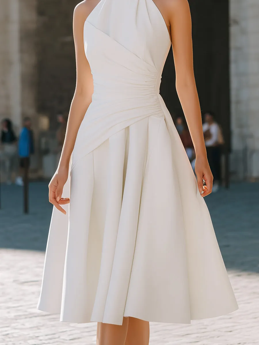 Halter Neck Draped Fit-and-Flare Midi Dress sold by Mooyius product image thumbnail 4