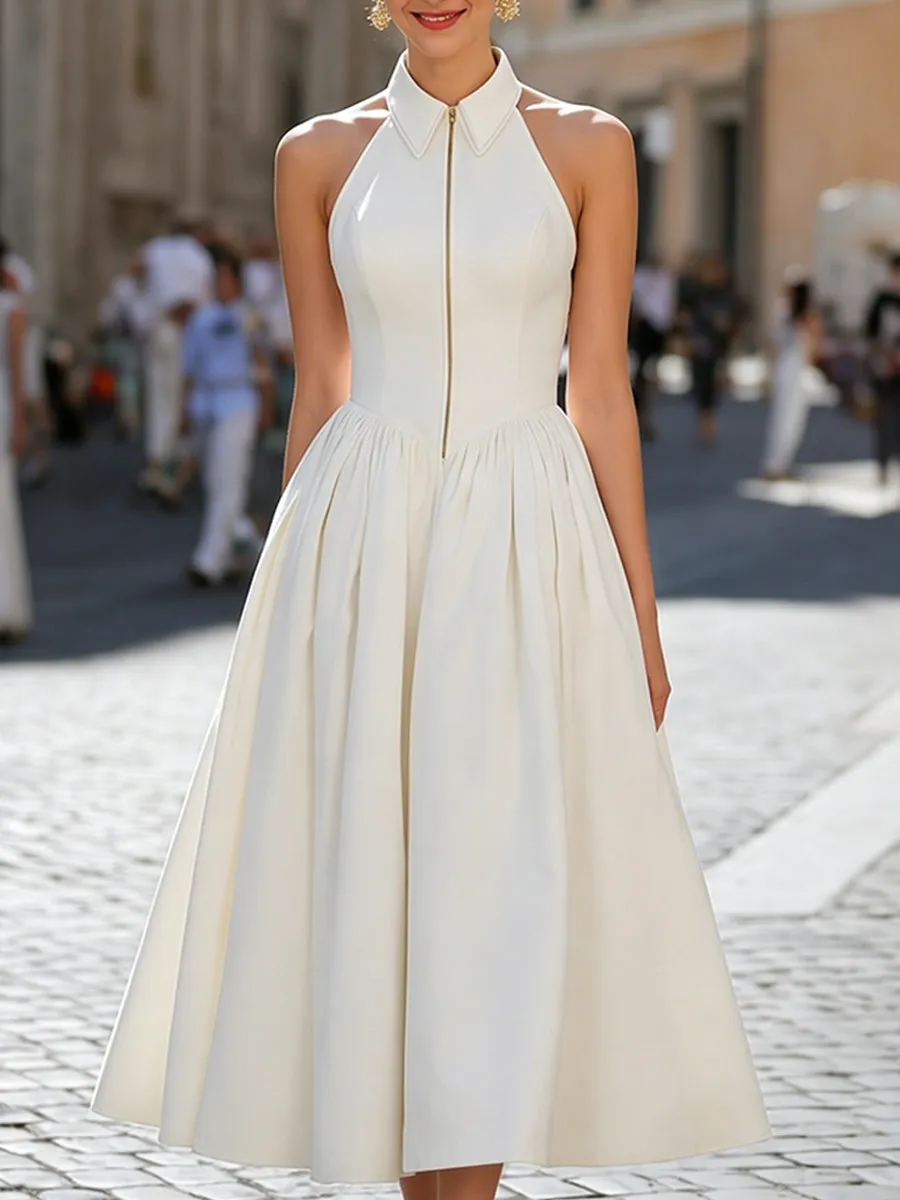 Halter Collar Gathered Waist Midi Dress sold by Mooyius