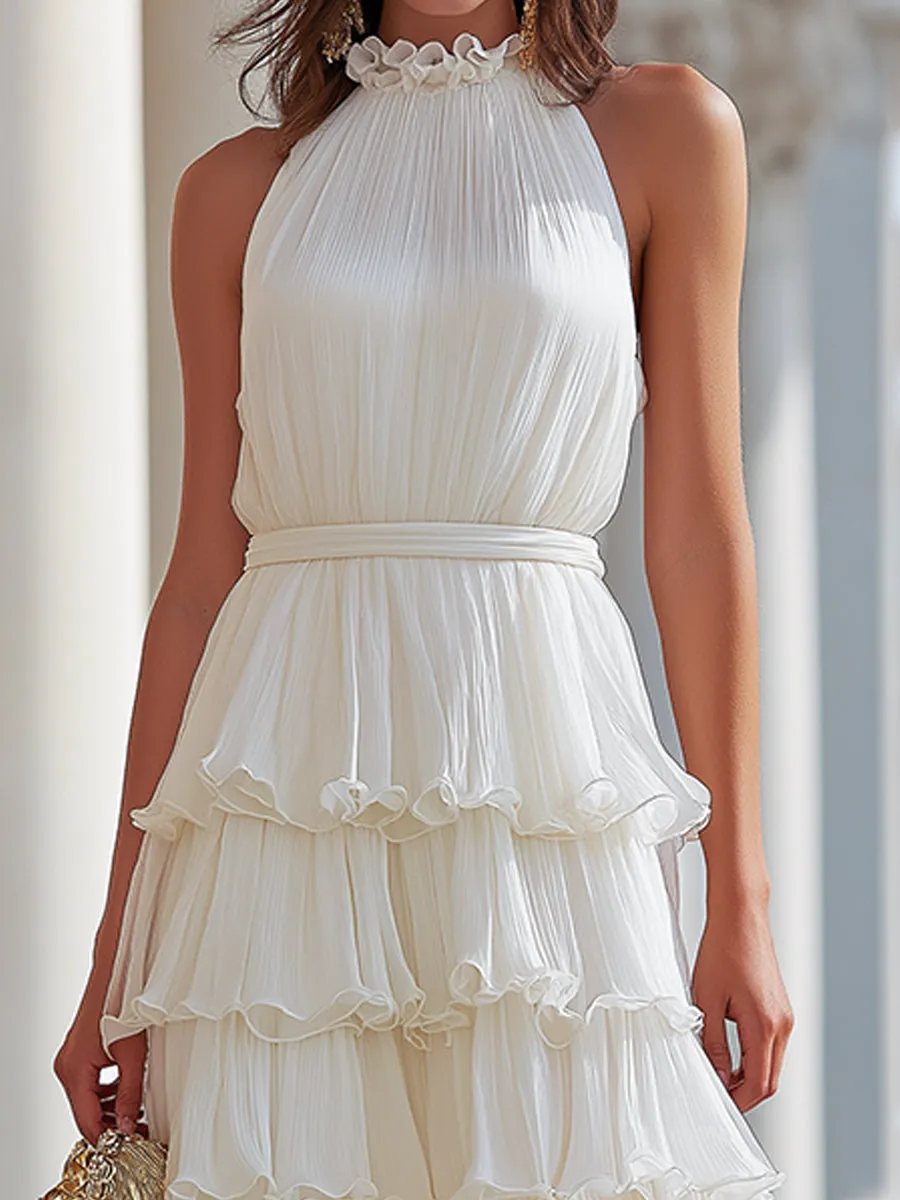 Pleated Halter Neck Tiered Ruffle Maxi Dress sold by Mooyius product image thumbnail 2