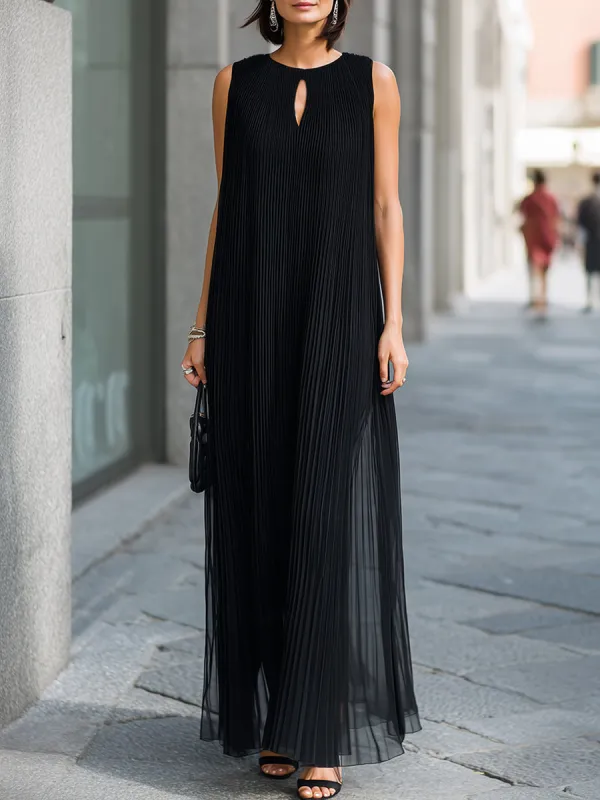 Pleated Keyhole Sleeveless Maxi Dress made by Mooyius
