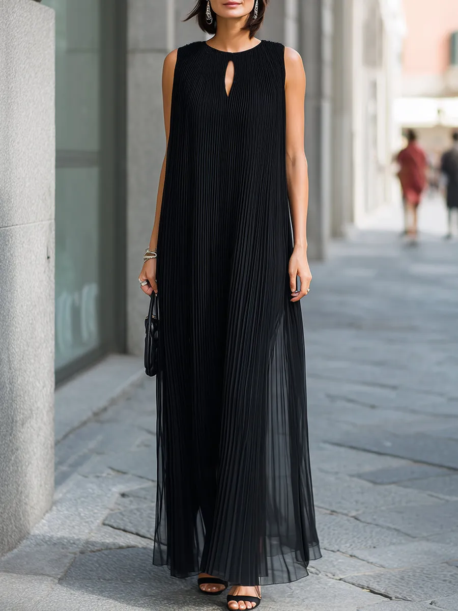 Pleated Keyhole Sleeveless Maxi Dress sold by Mooyius