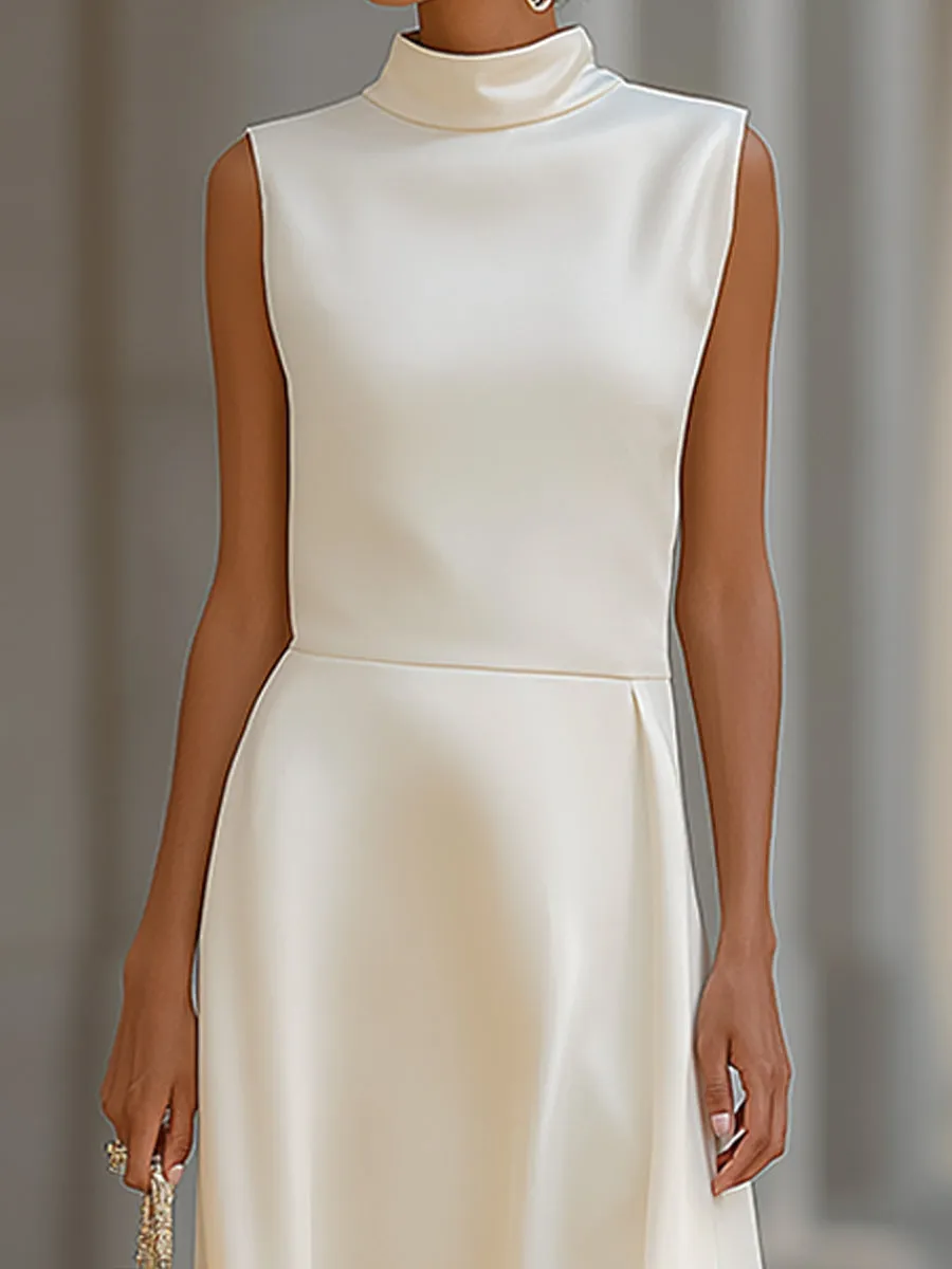 Sleeveless Mock Neck A-Line Midi Dress sold by Mooyius product image thumbnail 2