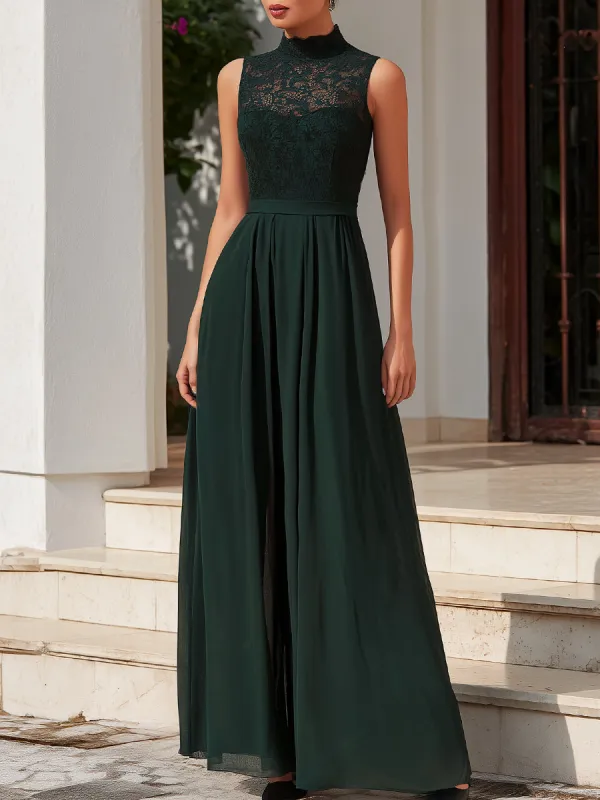 Lace Bodice Sleeveless Flowing Chiffon Maxi Dress made by Mooyius