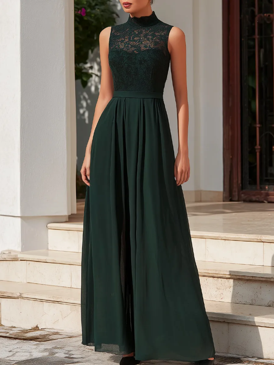 Lace Bodice Sleeveless Flowing Chiffon Maxi Dress sold by Mooyius