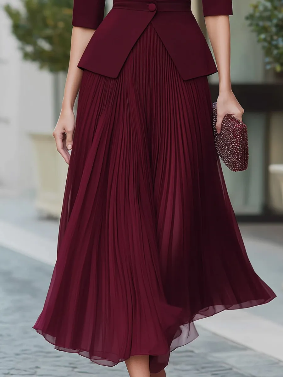 Short-Sleeve Blazer And Pleated Dress Two-Piece Set sold by Mooyius product image thumbnail 4