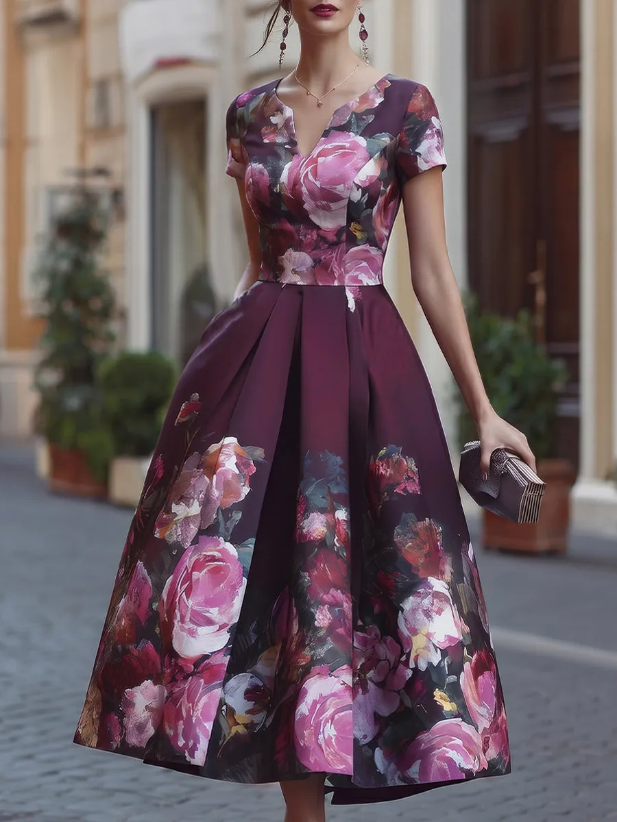 Floral A-Line Midi Dress With Fitted Bodice sold by Mooyius