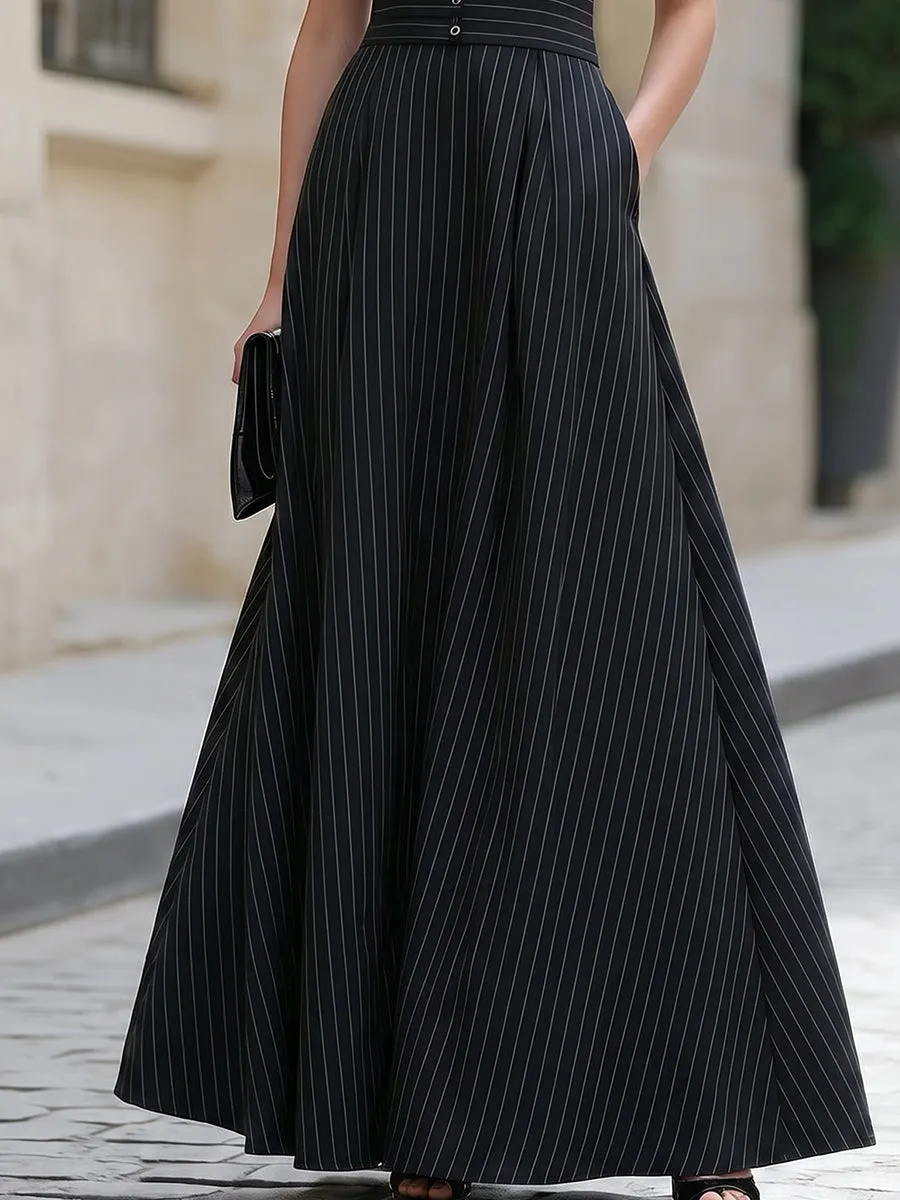Pinstripe Sleeveless Buttoned Peplum Skirt Set sold by Mooyius product image thumbnail 5