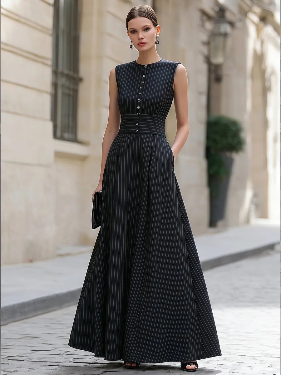 Pinstripe Sleeveless Buttoned Peplum Skirt Set sold by Mooyius product image thumbnail 2