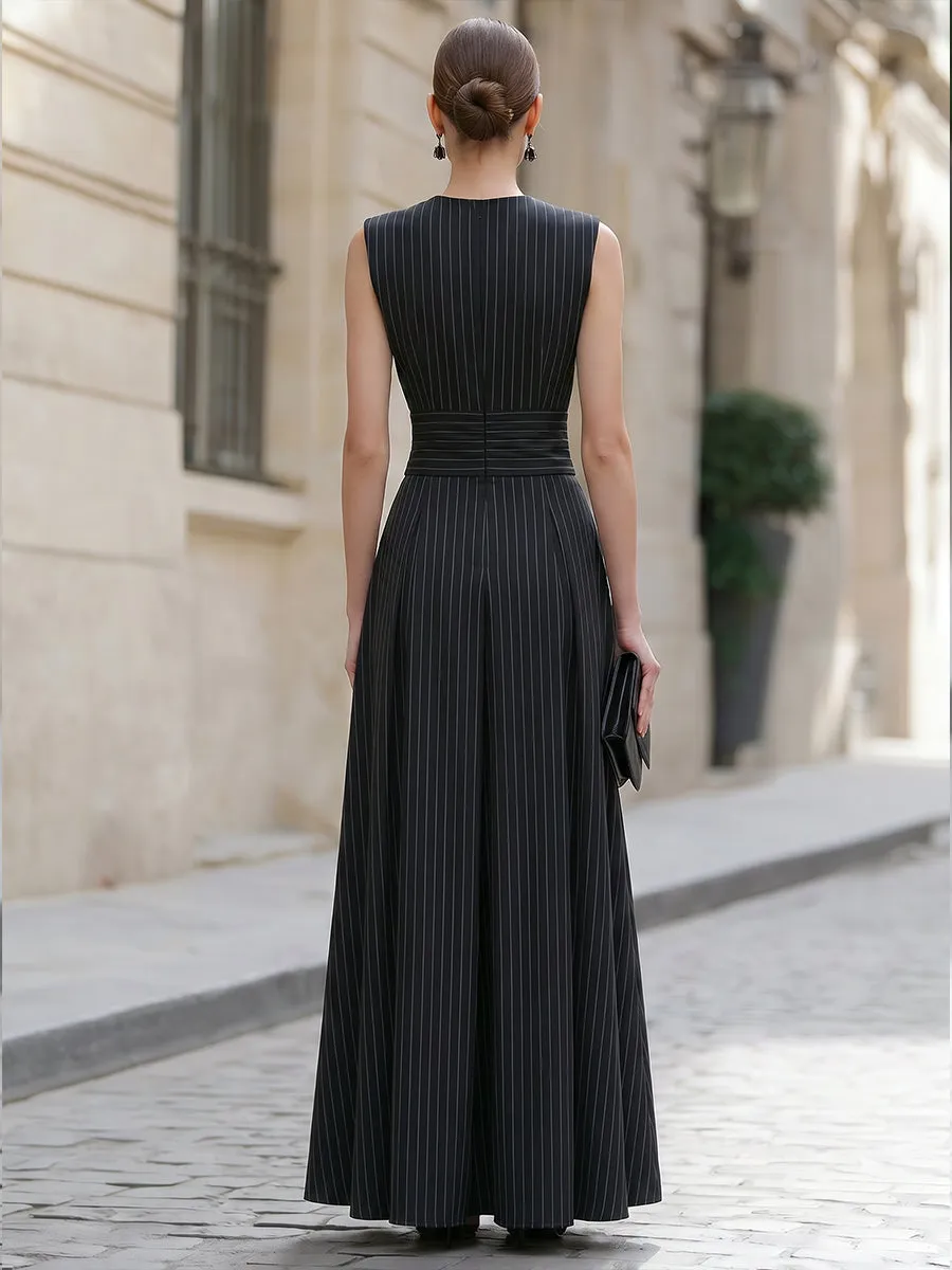 Pinstripe Sleeveless Buttoned Peplum Skirt Set sold by Mooyius product image thumbnail 3