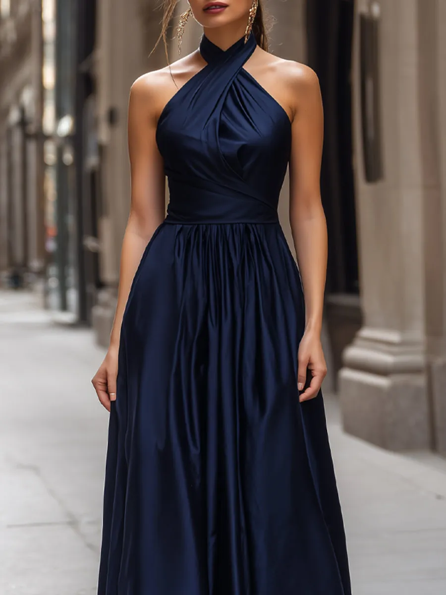 Elegant Halter Neck Satin Maxi Dress sold by Mooyius product image thumbnail 2
