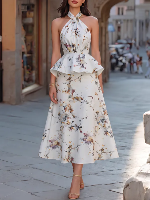 Floral Pleated V-Neck Midi Dress made by Mooyius