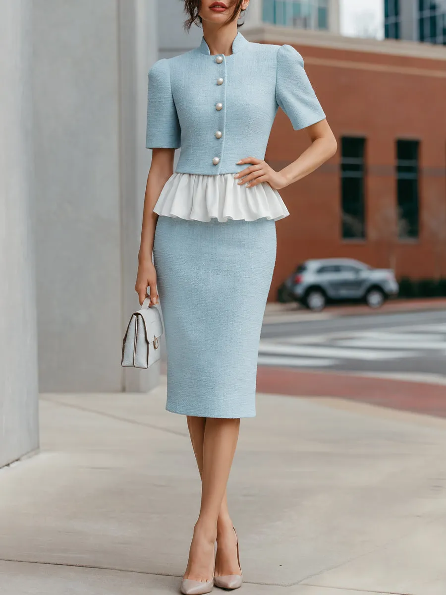 Tweed Ruffle-Hem Short-Sleeve Top & Pencil Skirt 2-Piece Set sold by Mooyius