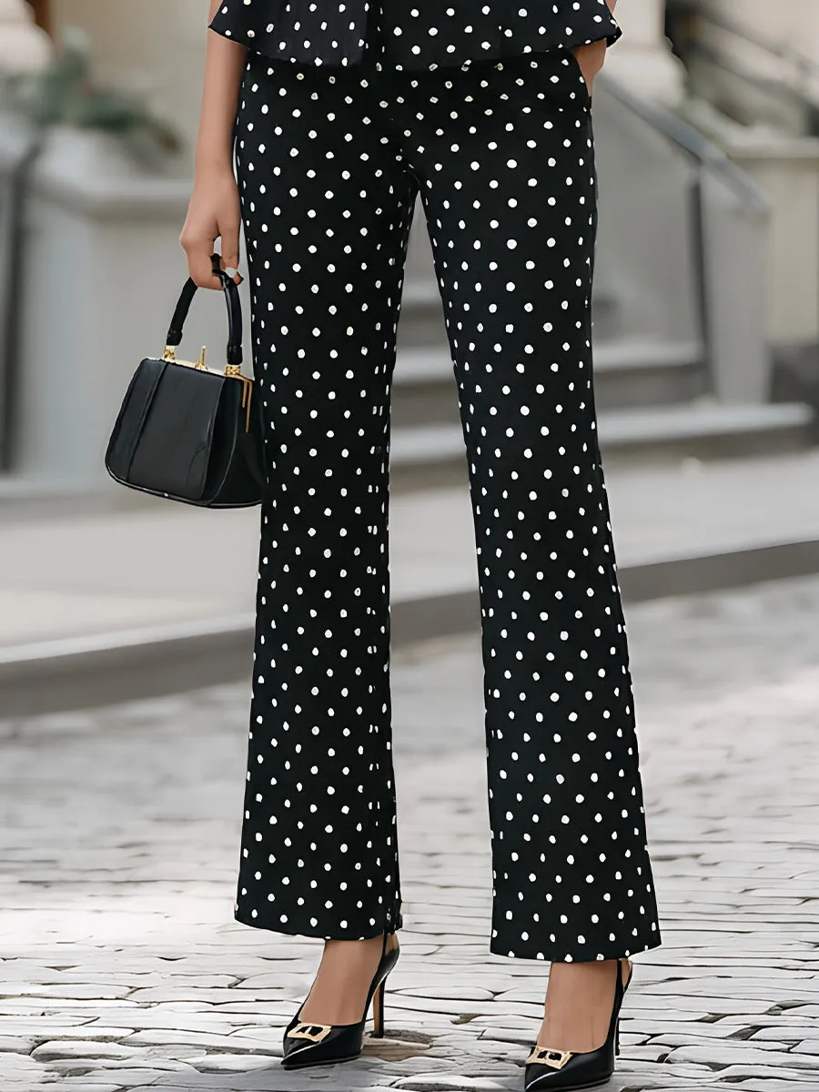 Black White Polka Dot Short-Sleeve Peplum Blazer & Flared Pants 2-Piece Set sold by Mooyius product image thumbnail 3