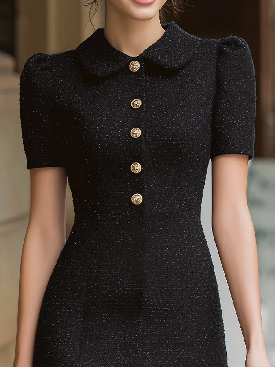 Tweed Peter Pan Collar Puff Short-Sleeve Mini Sheath Dress sold by Mooyius product image thumbnail 2