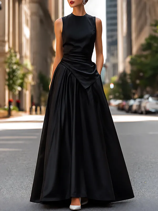 Elegant Black Satin Evening Gown made by Mooyius