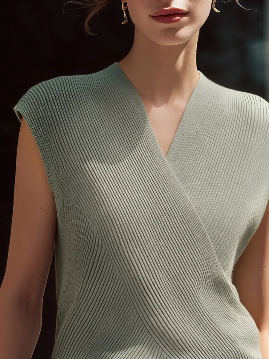 V-Neckline Sleeveless Ribbed Knit Top sold by Mooyius product image thumbnail 2