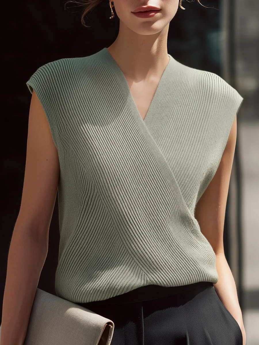 V-Neckline Sleeveless Ribbed Knit Top sold by Mooyius