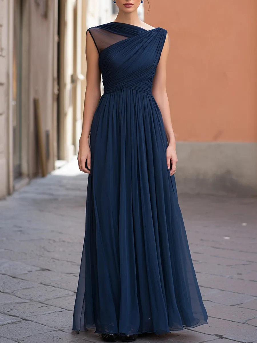 Asymmetric Pleated Overlay Maxi Dress sold by Mooyius