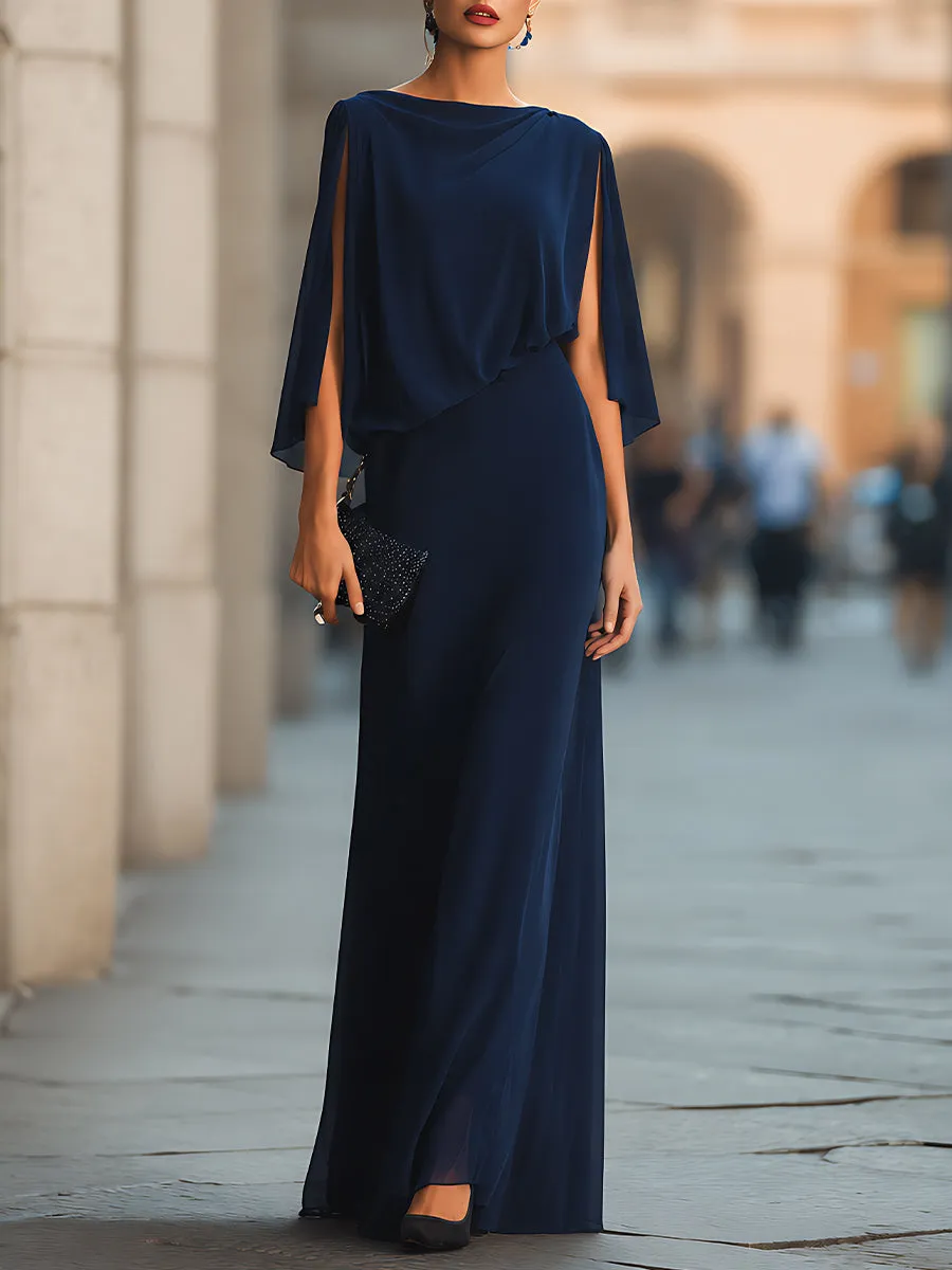 Cape Overlay Draped Maxi Dress sold by Mooyius